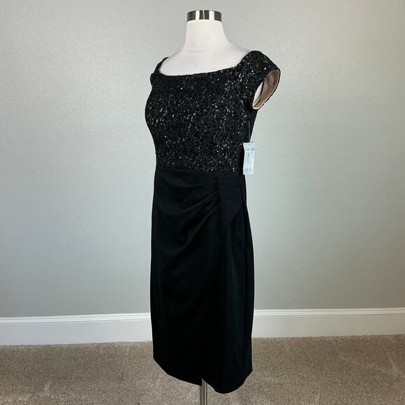 Alex Evenings Sequined Lace Sheath Sparkly Party Cocktail Dress Black Size 8 - Picture 4 of 13